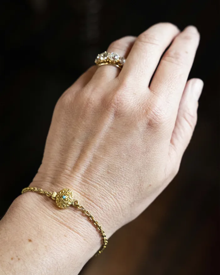 Bracelets Bell Bird Antiques Victorian Era Gold and Turquoise Chain Bracelet