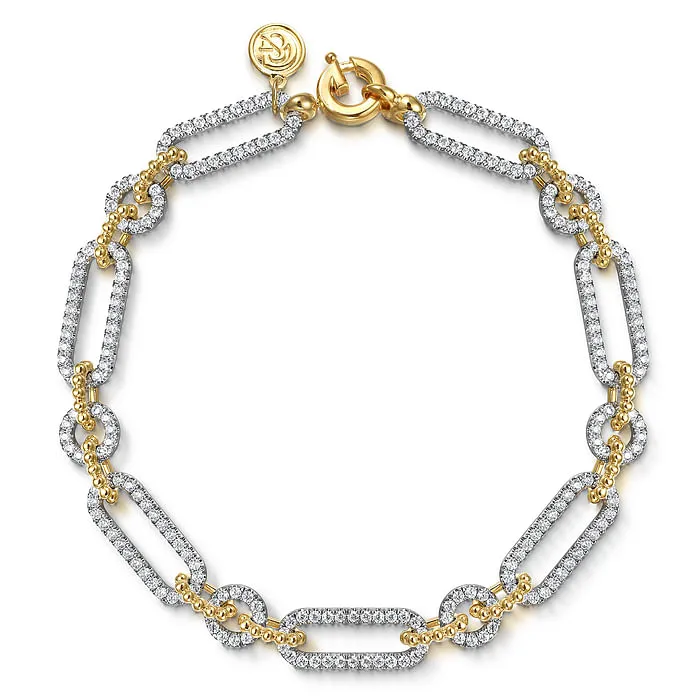 Bracelets GABRIEL CO 14K White and Yellow Gold Diamond Bujukan Link Bracelet Bracelets GABRIEL CO 14K White and Yellow Gold Diamond Bujukan Link Bracelet