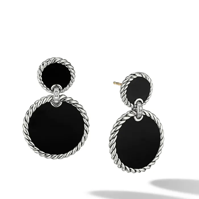 Earrings David Yurman DY Elements Double Drop Earrings in Sterling Silver with Black Onyx and Diamonds 33mm Earrings David Yurman DY Elements Double Drop Earrings in Sterling Silver with Black Onyx and Diamonds 33mm