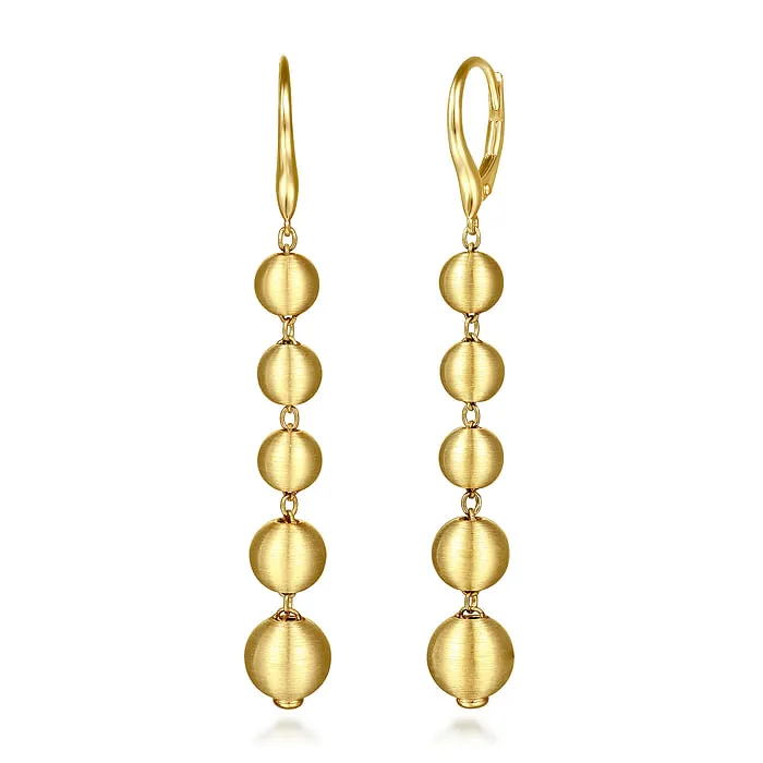 Earrings GABRIEL CO 14K Yellow Gold Graduating Bujukan Beads Leverback Drop Earrings Earrings GABRIEL CO 14K Yellow Gold Graduating Bujukan Beads Leverback Drop Earrings
