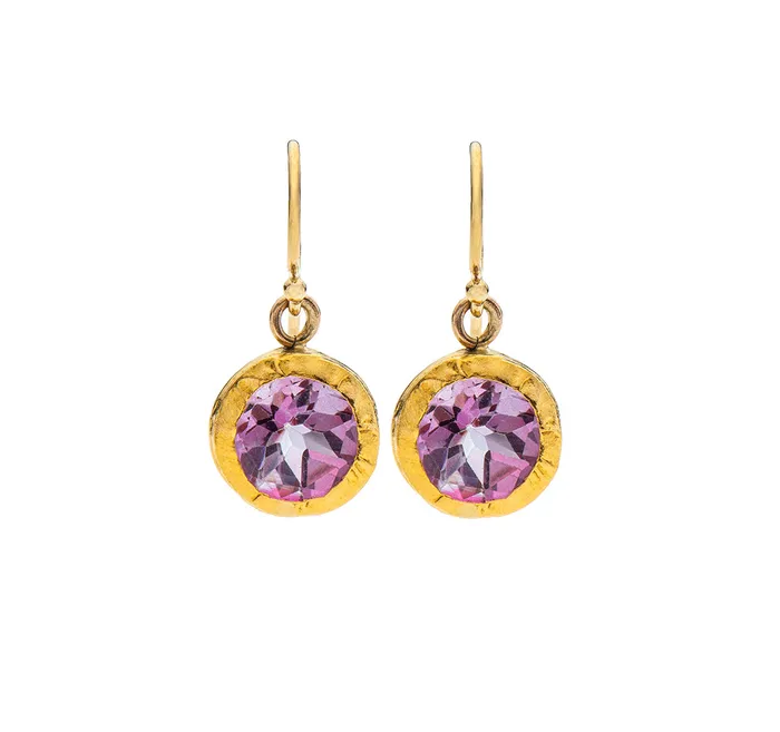 Earrings Nava Zahavi Yellow Gold Pink Topaz Round Earrings Nava Zahavi