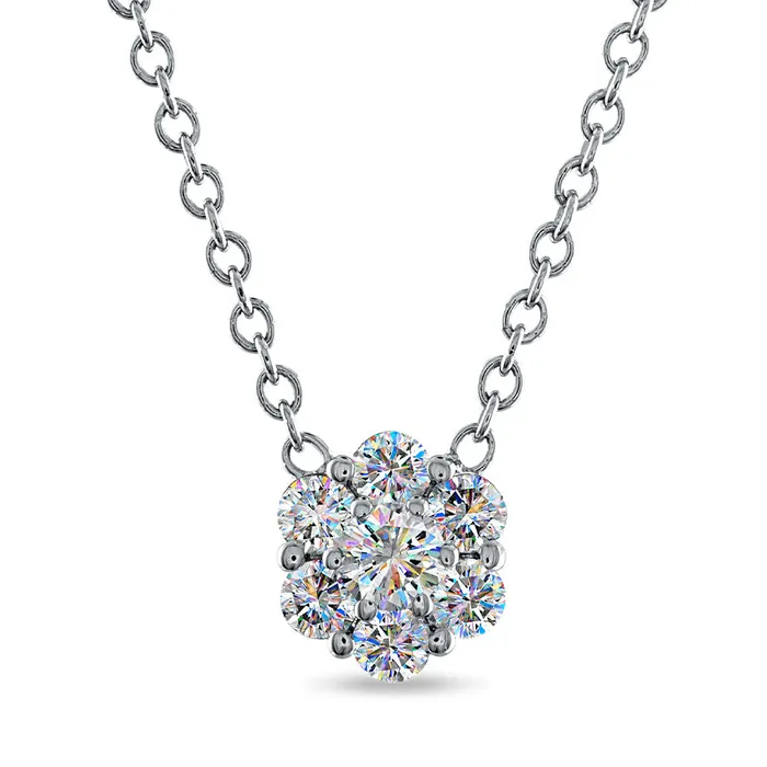 FACETS OF FIRE Necklaces 14KWG 050CTW FOF DIA FLOWER CLUSTER NECKLACE
