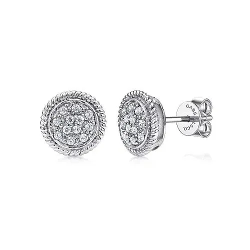 GABRIEL CO Earrings 14K White Gold Round Diamond Cluster Stud Earrings with Twisted Rope Frame GABRIEL CO Earrings 14K White Gold Round Diamond Cluster Stud Earrings with Twisted Rope Frame