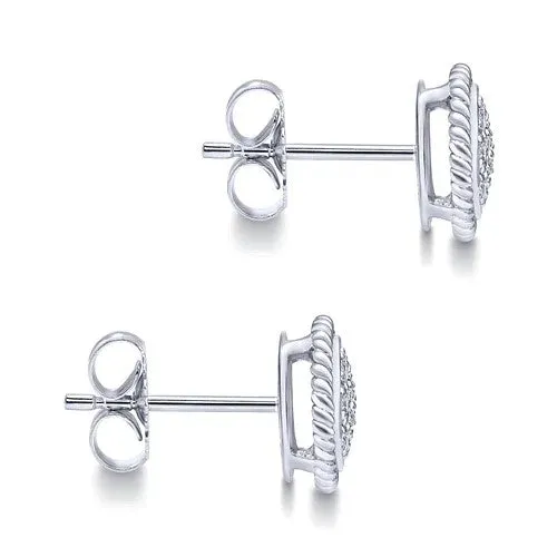 GABRIEL CO Earrings 14K White Gold Round Diamond Cluster Stud Earrings with Twisted Rope Frame GABRIEL CO Earrings 14K White Gold Round Diamond Cluster Stud Earrings with Twisted Rope Frame