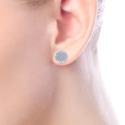 GABRIEL CO Earrings 14K White Gold Round Diamond Cluster Stud Earrings with Twisted Rope Frame GABRIEL CO Earrings 14K White Gold Round Diamond Cluster Stud Earrings with Twisted Rope Frame