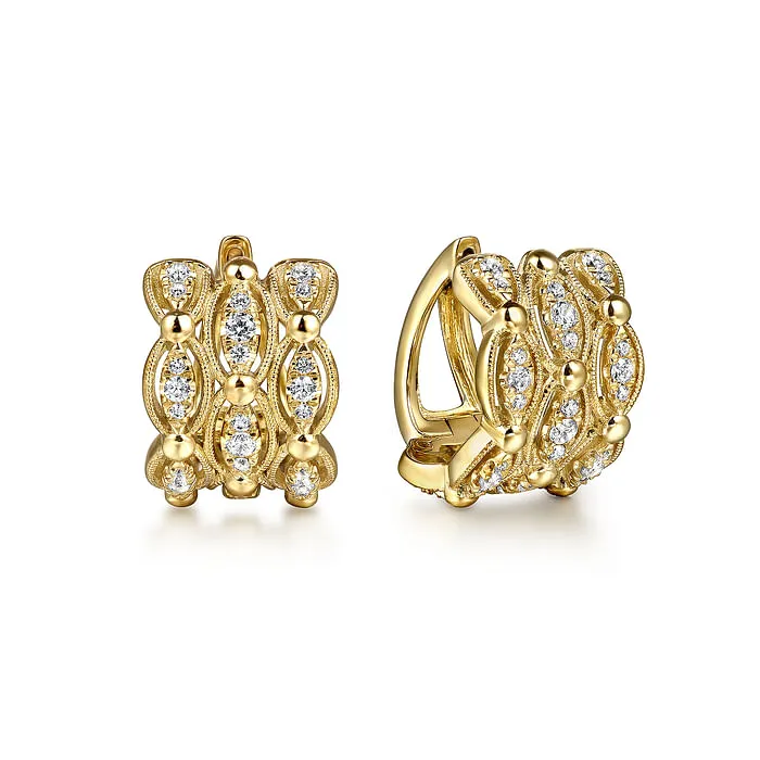 GABRIEL CO Earrings 14K Yellow Gold Bujukan Multi Row Diamond Huggie Earrings GABRIEL CO Earrings 14K Yellow Gold Bujukan Multi Row Diamond Huggie Earrings