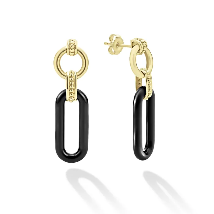 LAGOS Signature Caviar 18K Gold and Black Ceramic Link Drop Earrings Earrings LAGOS Signature Caviar 18K Gold and Black Ceramic Link Drop Earrings Earrings