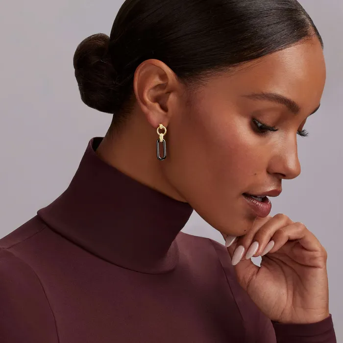 LAGOS Signature Caviar 18K Gold and Black Ceramic Link Drop Earrings Earrings