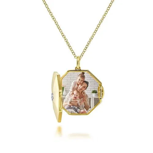 Necklaces 14K Yellow Gold Octagonal Locket Necklace with Diamond Star Center GABRIEL CO Necklaces 14K Yellow Gold Octagonal Locket Necklace with Diamond Star Center GABRIEL CO
