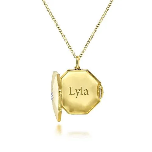 Necklaces 14K Yellow Gold Octagonal Locket Necklace with Diamond Star Center GABRIEL CO Necklaces 14K Yellow Gold Octagonal Locket Necklace with Diamond Star Center GABRIEL CO