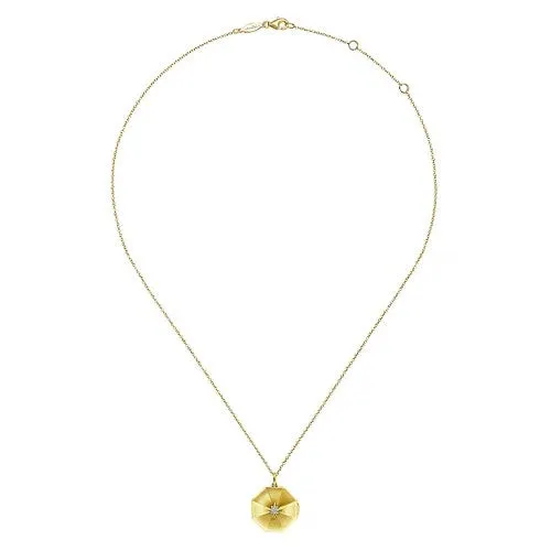 Necklaces 14K Yellow Gold Octagonal Locket Necklace with Diamond Star Center GABRIEL CO Necklaces 14K Yellow Gold Octagonal Locket Necklace with Diamond Star Center GABRIEL CO