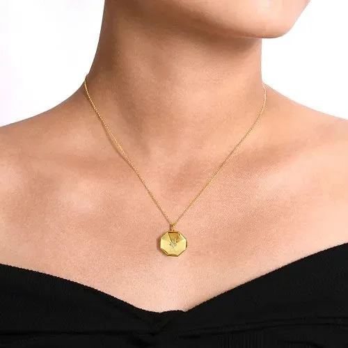 Necklaces 14K Yellow Gold Octagonal Locket Necklace with Diamond Star Center GABRIEL CO Necklaces 14K Yellow Gold Octagonal Locket Necklace with Diamond Star Center GABRIEL CO