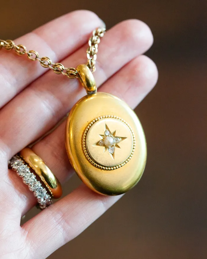 Necklaces Victorian era diamond and pearl star locket Bell Bird Antiques