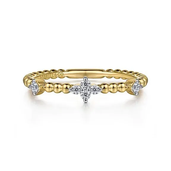 Rings 14K Yellow Gold Diamond Station Bujukan Stackable Ring GABRIEL CO