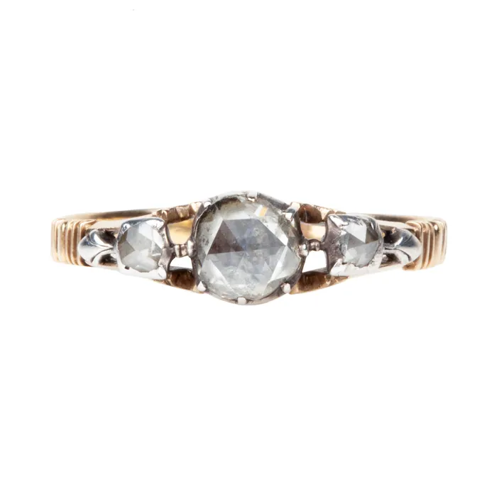 Rings Bell Bird Antiques Georgian Era Rose Cut Diamond Three Stone Ring