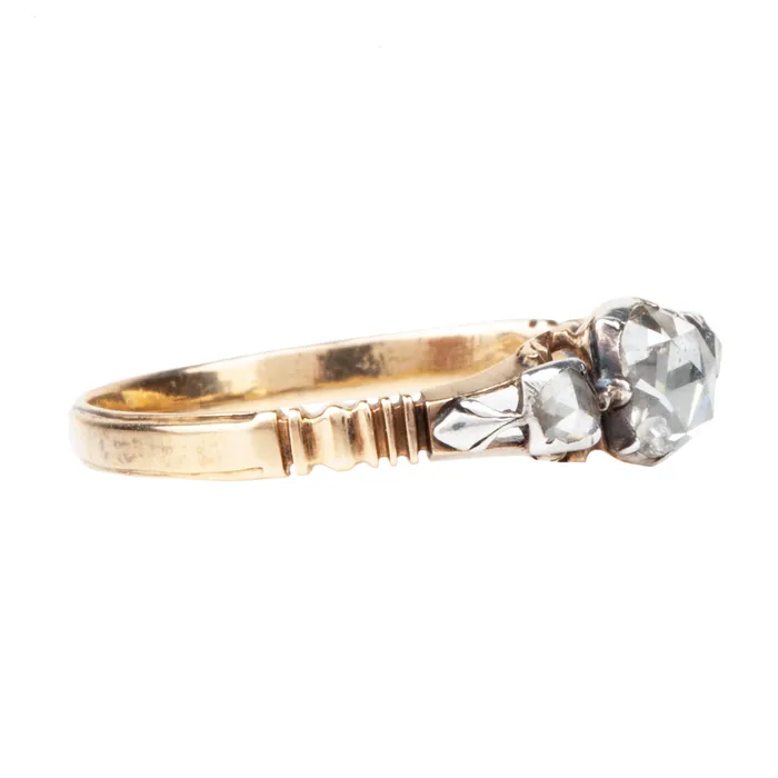 Rings Bell Bird Antiques Georgian Era Rose Cut Diamond Three Stone Ring