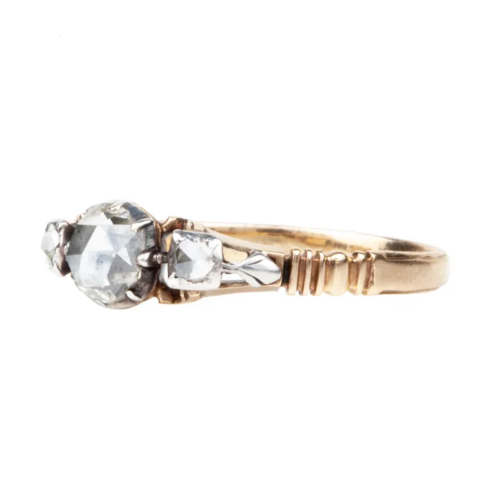 Rings Bell Bird Antiques Georgian Era Rose Cut Diamond Three Stone Ring