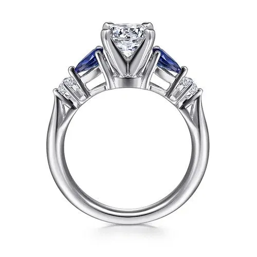Rings Carrie 14K White Gold Round Five Stone Sapphire and Diamond Engagement Ring Setting Only GABRIEL CO Rings Carrie 14K White Gold Round Five Stone Sapphire and Diamond Engagement Ring Setting Only GABRIEL CO