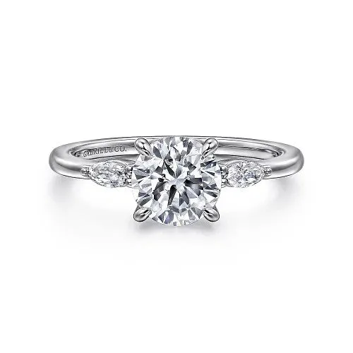 Rings Dela 14K White Gold Round Three Stone Diamond Engagement Ring Setting Only GABRIEL CO Rings Dela 14K White Gold Round Three Stone Diamond Engagement Ring Setting Only GABRIEL CO