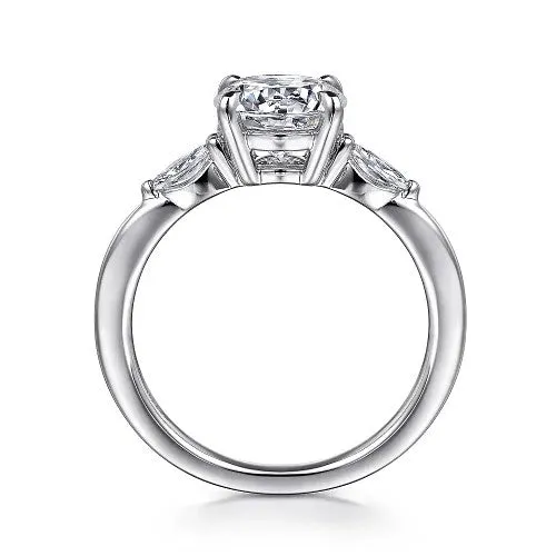 Rings Dela 14K White Gold Round Three Stone Diamond Engagement Ring Setting Only GABRIEL CO Rings Dela 14K White Gold Round Three Stone Diamond Engagement Ring Setting Only GABRIEL CO