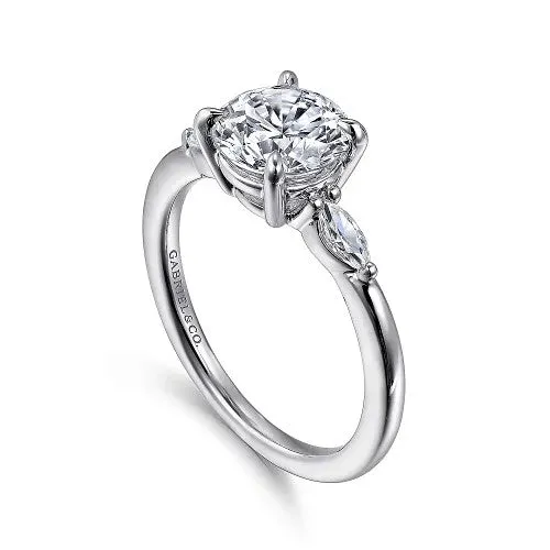 Rings Dela 14K White Gold Round Three Stone Diamond Engagement Ring Setting Only GABRIEL CO Rings Dela 14K White Gold Round Three Stone Diamond Engagement Ring Setting Only GABRIEL CO