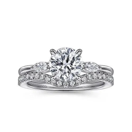 Rings Dela 14K White Gold Round Three Stone Diamond Engagement Ring Setting Only GABRIEL CO Rings Dela 14K White Gold Round Three Stone Diamond Engagement Ring Setting Only GABRIEL CO