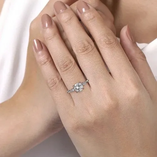 Rings Dela 14K White Gold Round Three Stone Diamond Engagement Ring Setting Only GABRIEL CO Rings Dela 14K White Gold Round Three Stone Diamond Engagement Ring Setting Only GABRIEL CO