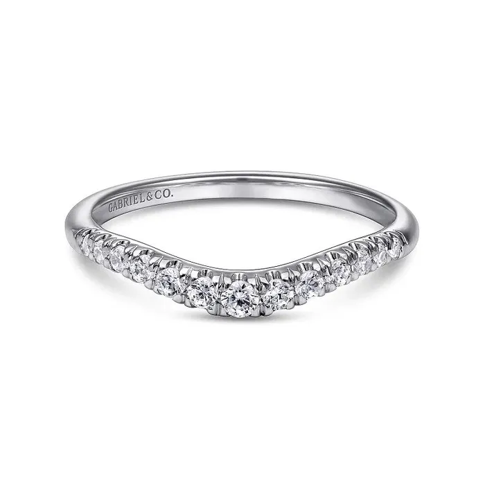 Rings GABRIEL CO Annecy Curved 14K White Gold French Pave Diamond Wedding Band 025 ct