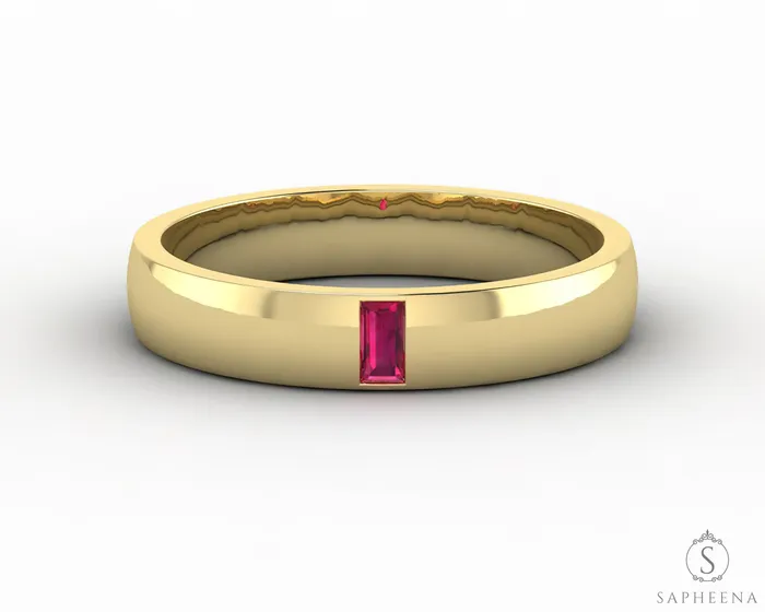 Rings Sapheena Jewelry Mariana 35mm Mens Ruby Baguette Wedding Band