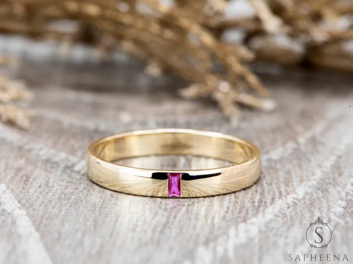 Rings Sapheena Jewelry Mariana 35mm Mens Ruby Baguette Wedding Band