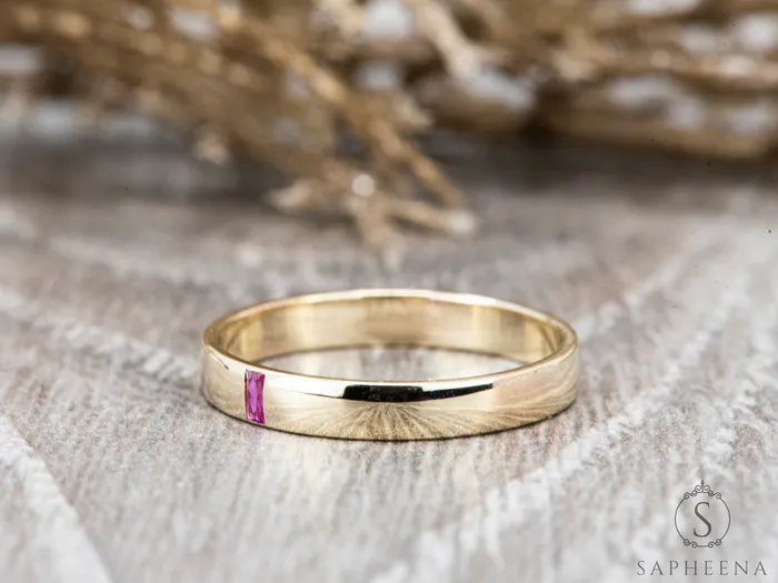 Rings Sapheena Jewelry Mariana 35mm Mens Ruby Baguette Wedding Band