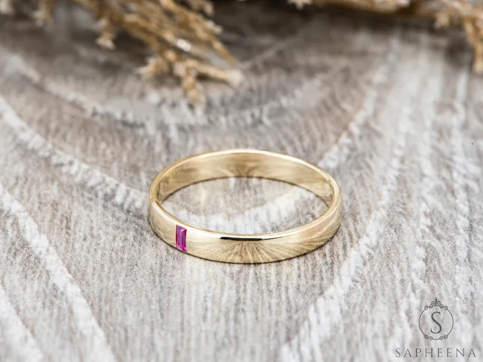 Rings Sapheena Jewelry Mariana 35mm Mens Ruby Baguette Wedding Band