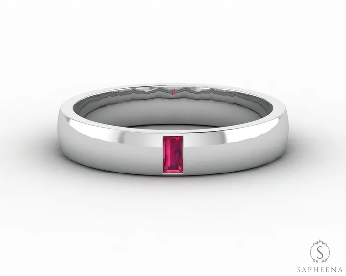 Rings Sapheena Jewelry Mariana 35mm Mens Ruby Baguette Wedding Band