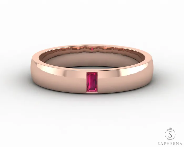 Rings Sapheena Jewelry Mariana 35mm Mens Ruby Baguette Wedding Band