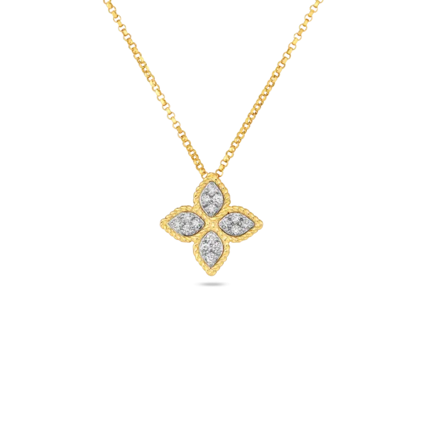 ROBERTO COIN 18K YELLOWWHITE GOLD PRINCESS FLOWER MEDIUM DIAMOND NECKLACE Necklaces ROBERTO COIN 18K YELLOWWHITE GOLD PRINCESS FLOWER MEDIUM DIAMOND NECKLACE Necklaces
