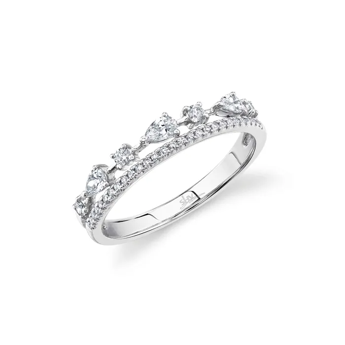 SHY CREATION Rings Two Row Mixed Shape Diamond Band 37tw