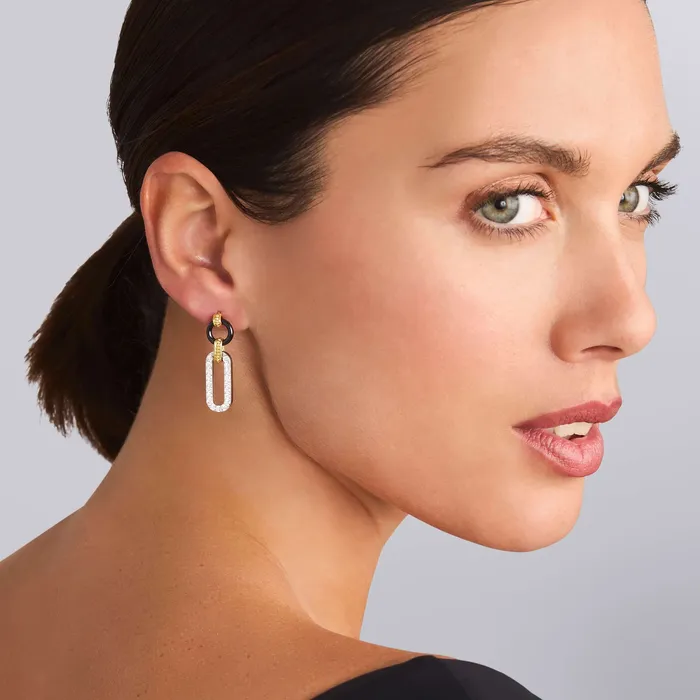 Signature Caviar 18K Gold and Black Ceramic Diamond Link Drop Earrings LAGOS Earrings