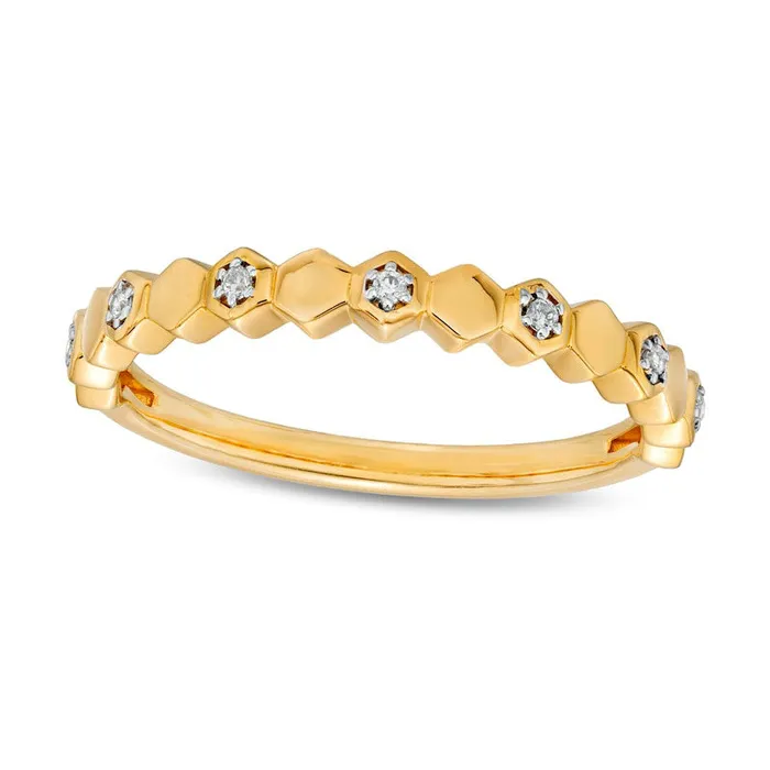005 CT TW Natural Diamond Alternating Honeycomb Ring in Solid 10K Yellow Gold Goldia Rings 005 CT TW Natural Diamond Alternating Honeycomb Ring in Solid 10K Yellow Gold Goldia Rings