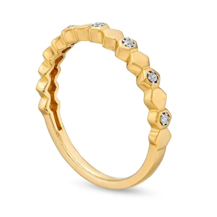 005 CT TW Natural Diamond Alternating Honeycomb Ring in Solid 10K Yellow Gold Goldia Rings 005 CT TW Natural Diamond Alternating Honeycomb Ring in Solid 10K Yellow Gold Goldia Rings