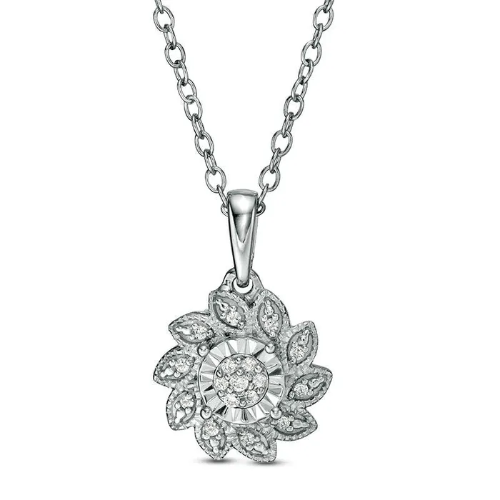 005 CT TW Natural Diamond Flower Antique VintageStyle Pendant in Sterling Silver Goldia Necklaces 005 CT TW Natural Diamond Flower Antique VintageStyle Pendant in Sterling Silver Goldia Necklaces