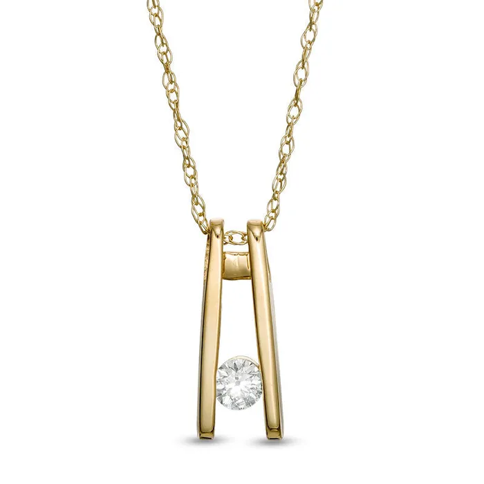 007 CT Natural Clarity Enhanced Solitaire Ladder Pendant in 10K Yellow Gold Goldia Necklaces 007 CT Natural Clarity Enhanced Solitaire Ladder Pendant in 10K Yellow Gold Goldia Necklaces