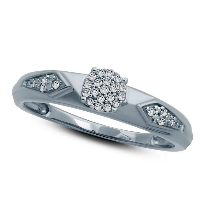 007 CT TW Composite Natural Diamond Retro Geometric Engagement Ring in Solid 10K White Gold Goldia Rings