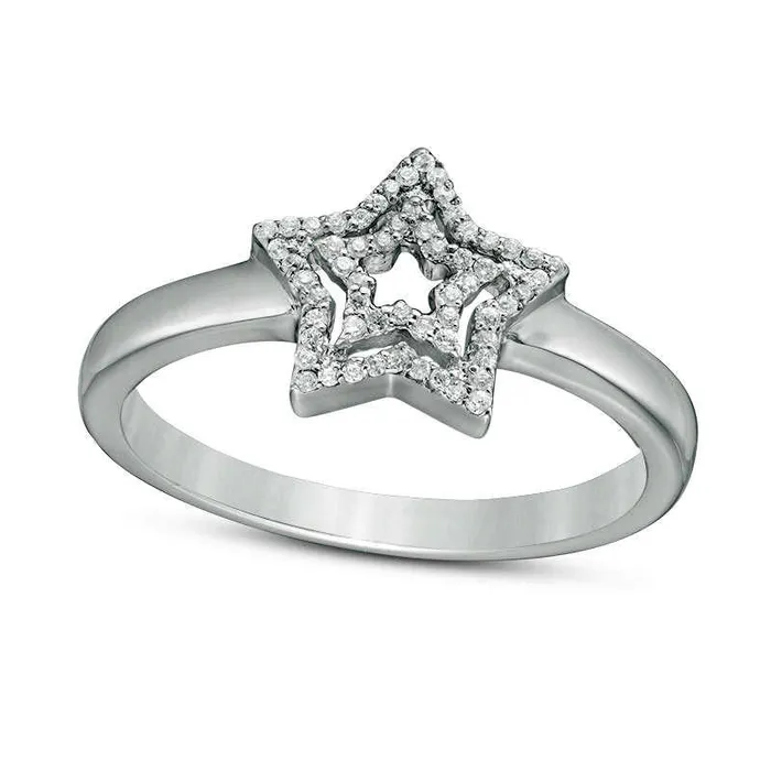 010 CT TW Natural Diamond Double Star Ring in Sterling Silver Goldia Rings