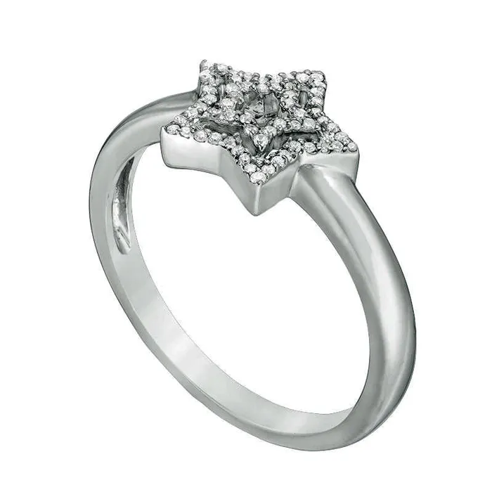 010 CT TW Natural Diamond Double Star Ring in Sterling Silver Goldia Rings 010 CT TW Natural Diamond Double Star Ring in Sterling Silver Goldia Rings