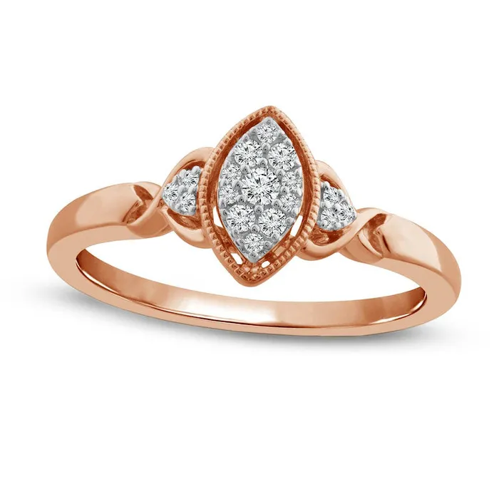 013 CT TW Composite Marquise Natural Diamond TriSides Antique VintageStyle Promise Ring in Solid 10K Rose Gold Goldia Rings 013 CT TW Composite Marquise Natural Diamond TriSides Antique VintageStyle Promise Ring in Solid 10K Rose Gold Goldia Rings
