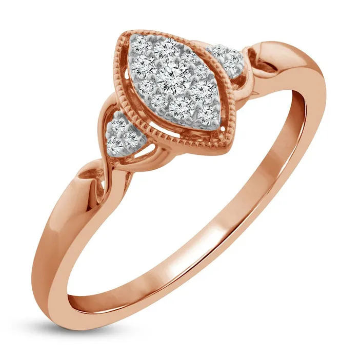013 CT TW Composite Marquise Natural Diamond TriSides Antique VintageStyle Promise Ring in Solid 10K Rose Gold Goldia Rings 013 CT TW Composite Marquise Natural Diamond TriSides Antique VintageStyle Promise Ring in Solid 10K Rose Gold Goldia Rings