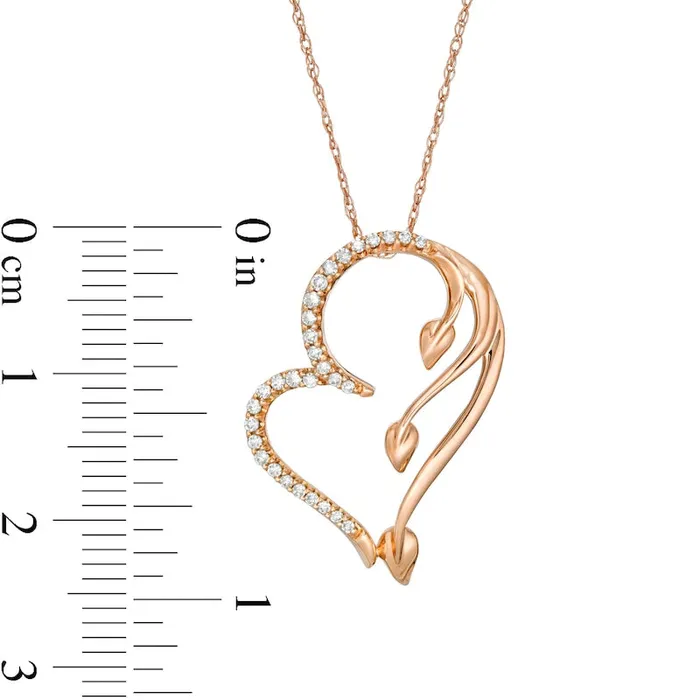 013 CT TW Natural Diamond Tilted Heart and Leaf Pendant in 10K Rose Gold Goldia Necklaces 013 CT TW Natural Diamond Tilted Heart and Leaf Pendant in 10K Rose Gold Goldia Necklaces