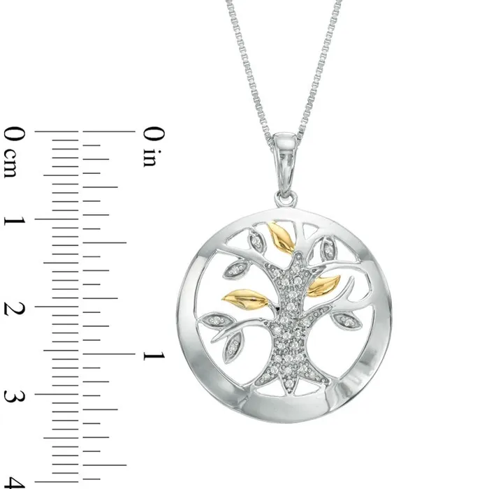 013 CT TW Natural Diamond Tree of Life Pendant in Sterling Silver and 14K Gold Plate Goldia Necklaces 013 CT TW Natural Diamond Tree of Life Pendant in Sterling Silver and 14K Gold Plate Goldia Necklaces