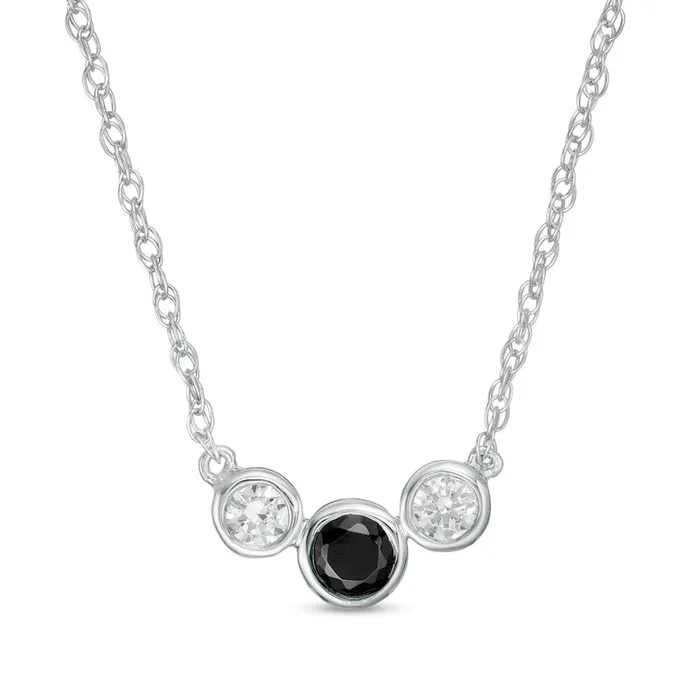 025 CT TW Enhanced Black and White Natural Diamond Three Stone BezelSet Necklace in 10K White Gold Goldia Necklaces 025 CT TW Enhanced Black and White Natural Diamond Three Stone BezelSet Necklace in 10K White Gold Goldia Necklaces