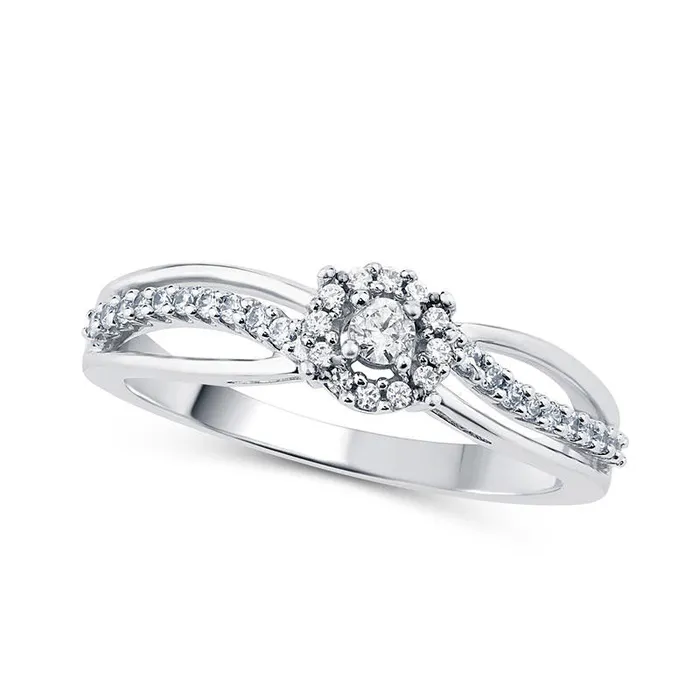 025 CT TW Natural Diamond Frame Split Shank Promise Ring in Solid 10K White Gold Goldia Rings 025 CT TW Natural Diamond Frame Split Shank Promise Ring in Solid 10K White Gold Goldia Rings